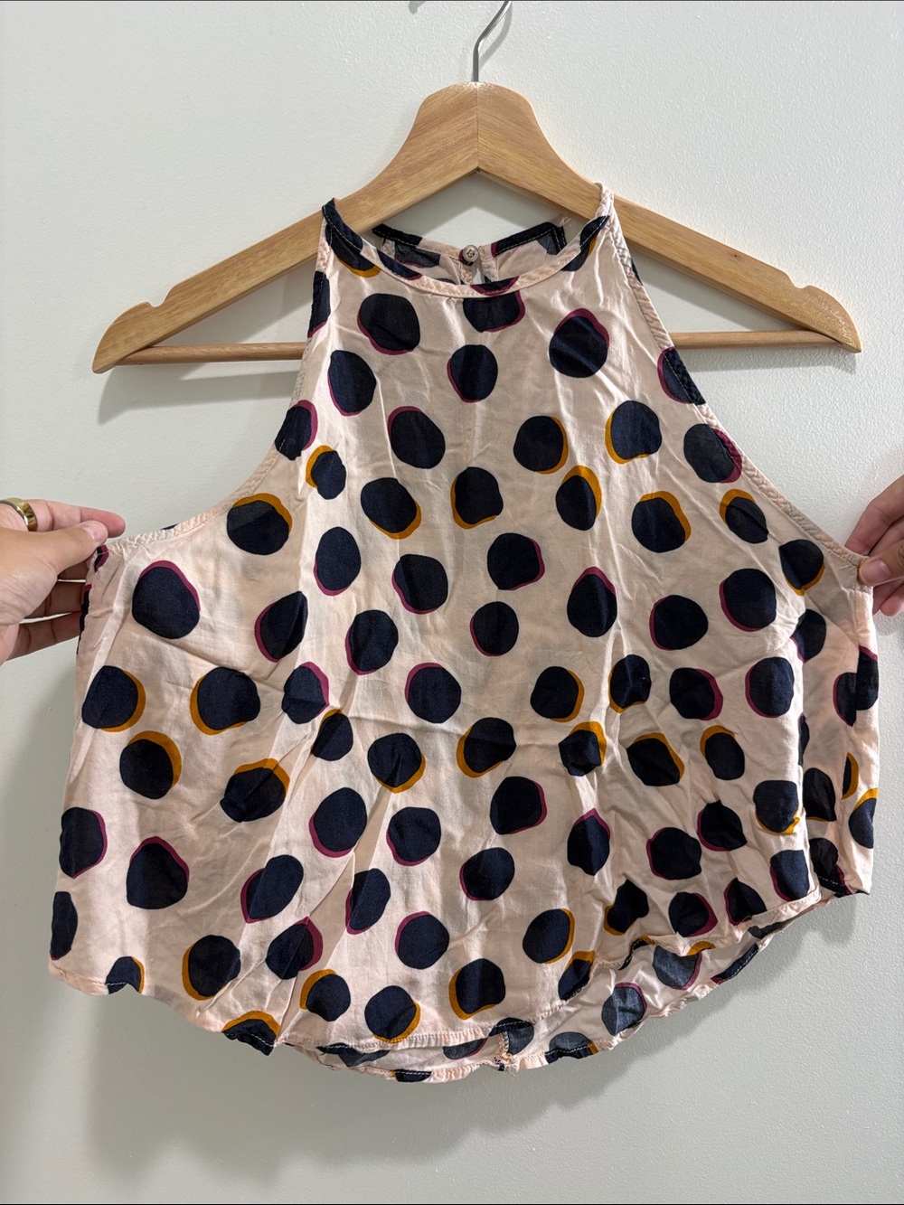 Women's Polka Dot Halter Tank Top - Beige/Black
